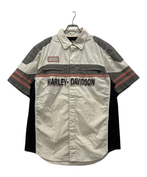 HARLEY-DAVIDSON（ハーレーダビッドソン）HARLEY-DAVIDSON (ハーレーダビッドソン) 半袖シャツ ホワイト×グレー サイズ:Lの古着・服飾アイテム