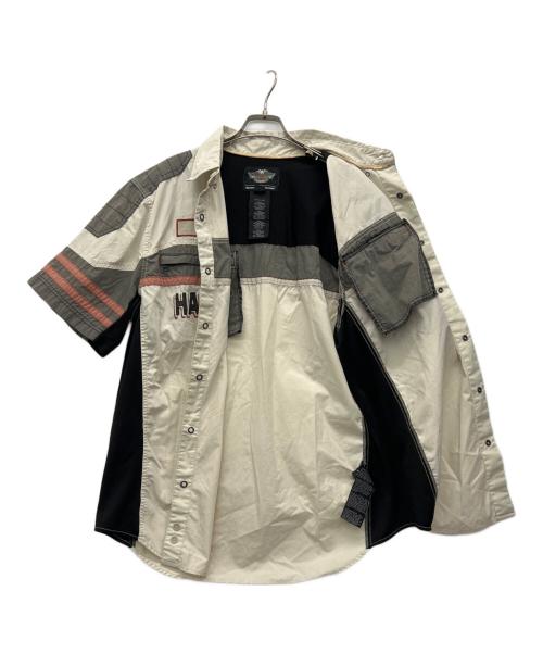HARLEY-DAVIDSON（ハーレーダビッドソン）HARLEY-DAVIDSON (ハーレーダビッドソン) 半袖シャツ ホワイト×グレー サイズ:Lの古着・服飾アイテム