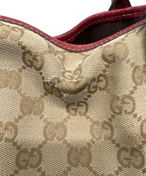 GUCCI（グッチ）GUCCI (グッチ) GGキャンバスハンドバッグ レッド×ベージュの古着・服飾アイテム