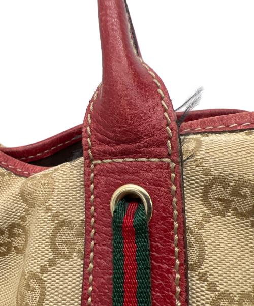 GUCCI（グッチ）GUCCI (グッチ) GGキャンバスハンドバッグ レッド×ベージュの古着・服飾アイテム