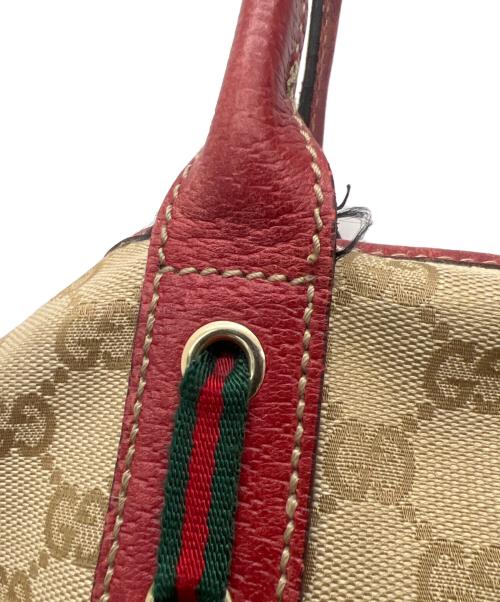 GUCCI（グッチ）GUCCI (グッチ) GGキャンバスハンドバッグ レッド×ベージュの古着・服飾アイテム