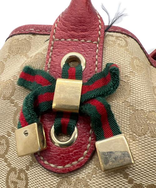 GUCCI（グッチ）GUCCI (グッチ) GGキャンバスハンドバッグ レッド×ベージュの古着・服飾アイテム