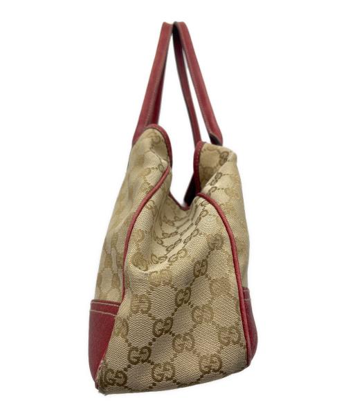 GUCCI（グッチ）GUCCI (グッチ) GGキャンバスハンドバッグ レッド×ベージュの古着・服飾アイテム