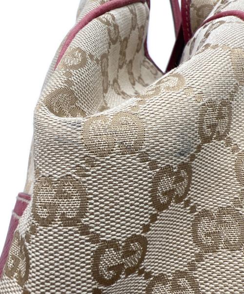 GUCCI（グッチ）GUCCI (グッチ) GGキャンバスハンドバッグ レッド×ベージュの古着・服飾アイテム