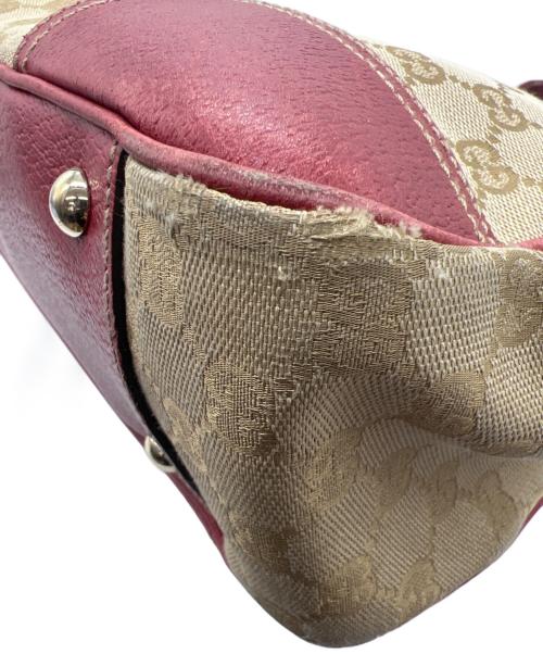 GUCCI（グッチ）GUCCI (グッチ) GGキャンバスハンドバッグ レッド×ベージュの古着・服飾アイテム