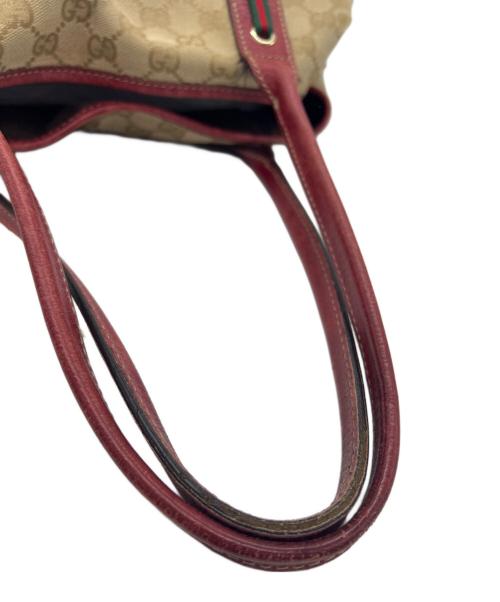 GUCCI（グッチ）GUCCI (グッチ) GGキャンバスハンドバッグ レッド×ベージュの古着・服飾アイテム