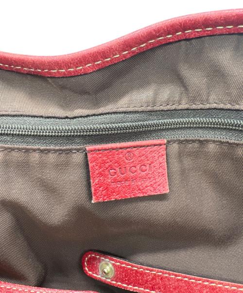 GUCCI（グッチ）GUCCI (グッチ) GGキャンバスハンドバッグ レッド×ベージュの古着・服飾アイテム