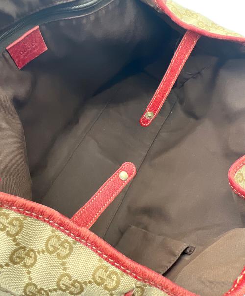 GUCCI（グッチ）GUCCI (グッチ) GGキャンバスハンドバッグ レッド×ベージュの古着・服飾アイテム