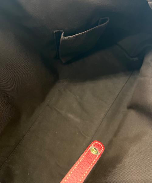 GUCCI（グッチ）GUCCI (グッチ) GGキャンバスハンドバッグ レッド×ベージュの古着・服飾アイテム