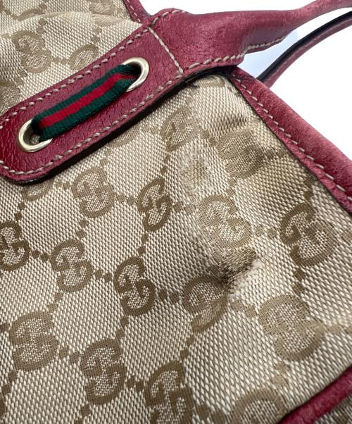 GUCCI（グッチ）GUCCI (グッチ) GGキャンバスハンドバッグ レッド×ベージュの古着・服飾アイテム