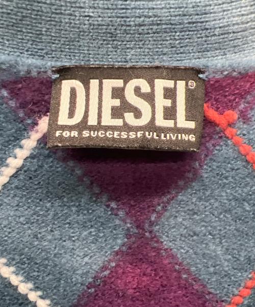 DIESEL（ディーゼル）DIESEL (ディーゼル) アーガイル柄カーディガン ブルー×パープル サイズ:Sの古着・服飾アイテム