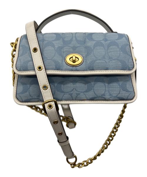 COACH（コーチ）COACH (コーチ) ターンロックショルダーバッグ ホワイト×ブルーの古着・服飾アイテム
