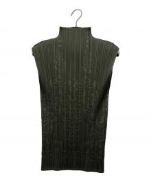 PLEATS PLEASE（プリーツプリーズ）の古着「ノースリーブブラウス」｜グリーン