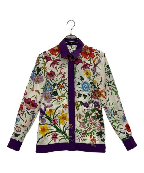 GUCCI（グッチ）GUCCI (グッチ) 長袖ブラウス ホワイト×パープル サイズ:36の古着・服飾アイテム
