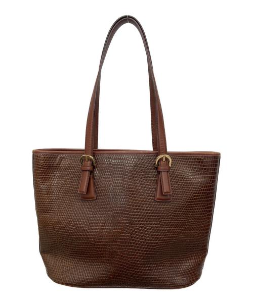 Salvatore Ferragamo（サルヴァトーレ フェラガモ）Salvatore Ferragamo (サルヴァトーレ フェラガモ) 型押しレザートートバッグ ブラウンの古着・服飾アイテム