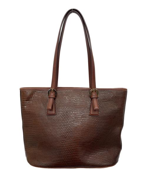 Salvatore Ferragamo（サルヴァトーレ フェラガモ）Salvatore Ferragamo (サルヴァトーレ フェラガモ) 型押しレザートートバッグ ブラウンの古着・服飾アイテム