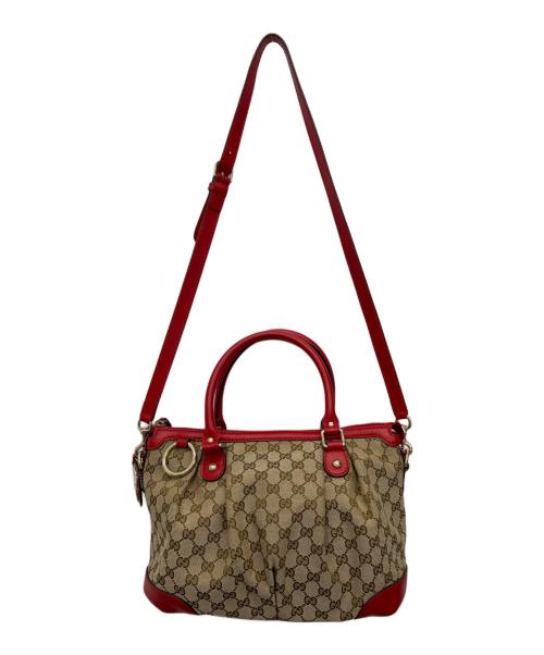 GUCCI（グッチ）GUCCI (グッチ) スーキー　2WAYショルダーバッグ ベージュ×レッドの古着・服飾アイテム