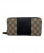 GUCCIグッチ）の古着「ラウンドファスナー財布」｜ブラック×ベージュ