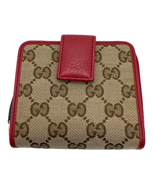 GUCCI（グッチ）GUCCI (グッチ) 2つ折り財布 レッド×ベージュの古着・服飾アイテム