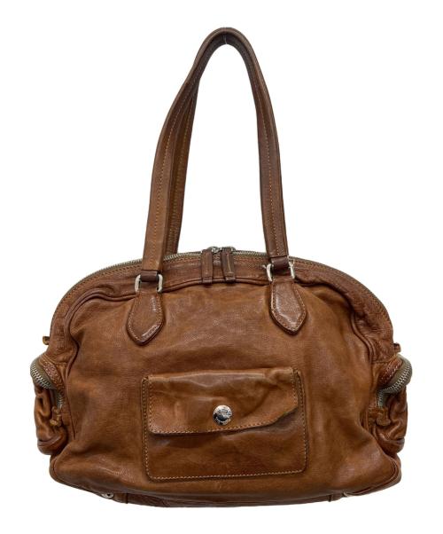 PRADA（プラダ）PRADA (プラダ) ウォッシュドレザーボストンバッグ ブラウンの古着・服飾アイテム