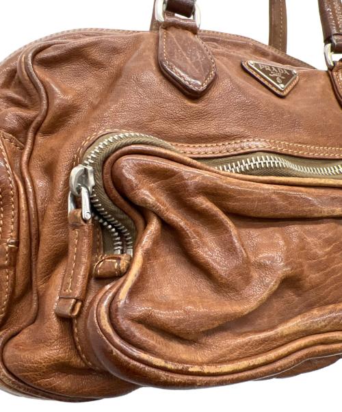 PRADA（プラダ）PRADA (プラダ) ウォッシュドレザーボストンバッグ ブラウンの古着・服飾アイテム