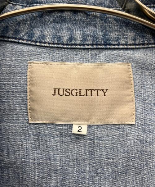 JUSGLITTY（ジャスグリッティー）JUSGLITTY (ジャスグリッティー) クロップドデニムシャツ スカイブルー サイズ:2の古着・服飾アイテム