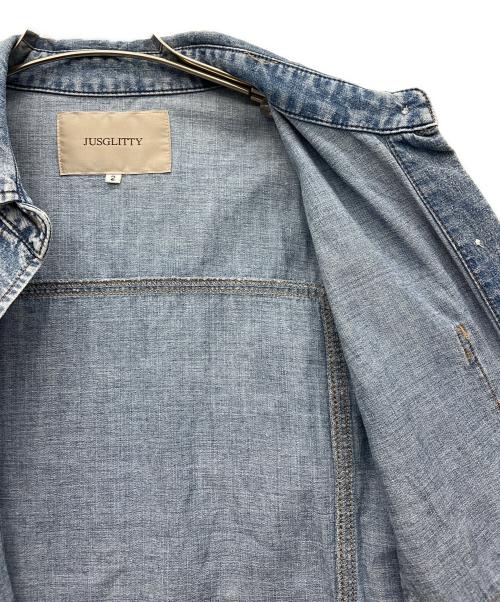 JUSGLITTY（ジャスグリッティー）JUSGLITTY (ジャスグリッティー) クロップドデニムシャツ スカイブルー サイズ:2の古着・服飾アイテム