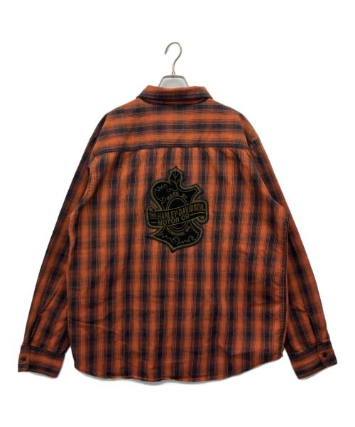 HARLEY-DAVIDSON（ハーレーダビッドソン）HARLEY-DAVIDSON (ハーレーダビッドソン) 長袖シャツ オレンジ×ブラック サイズ:2XLの古着・服飾アイテム
