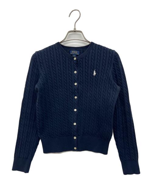POLO RALPH LAUREN（ポロ・ラルフローレン）POLO RALPH LAUREN (ポロ・ラルフローレン) 丸首コットンケーブルカーディガン ネイビー サイズ:L 12-14の古着・服飾アイテム