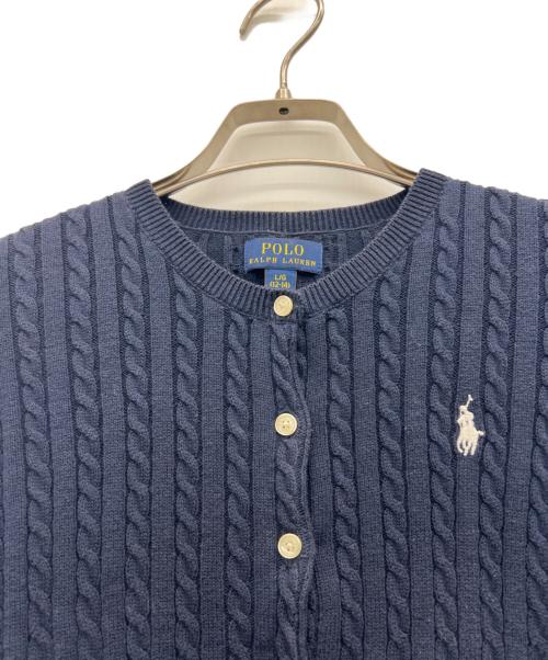 POLO RALPH LAUREN（ポロ・ラルフローレン）POLO RALPH LAUREN (ポロ・ラルフローレン) 丸首コットンケーブルカーディガン ネイビー サイズ:L 12-14の古着・服飾アイテム