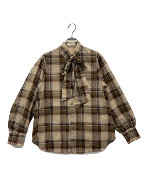MACPHEE（マカフィー）MACPHEE (マカフィー) ボイルチェック ボウタイブラウス ベージュ サイズ:36の古着・服飾アイテム