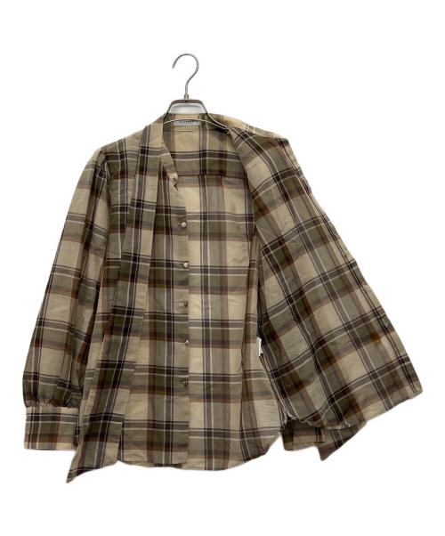 MACPHEE（マカフィー）MACPHEE (マカフィー) ボイルチェック ボウタイブラウス ベージュ サイズ:36の古着・服飾アイテム