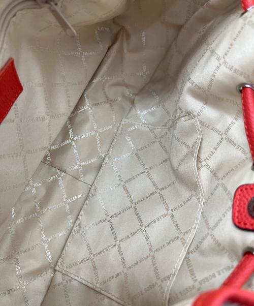 PELLE BORSA（ペレボルサ）PELLE BORSA (ペレボルサ) 2WAYドローストリングバッグ レッド×ベージュの古着・服飾アイテム