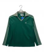 adidas Originalsアディダスオリジナル）の古着「アディカラー フットボール ジャカード Vネック 長袖ポロシャツ」｜グリーン