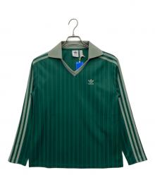 adidas Originals（アディダスオリジナル）の古着「アディカラー フットボール ジャカード Vネック 長袖ポロシャツ」｜グリーン