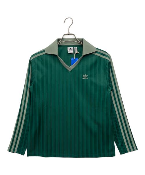 adidas Originals（アディダスオリジナル）adidas Originals (アディダスオリジナル) アディカラー フットボール ジャカード Vネック 長袖ポロシャツ グリーン サイズ:Lの古着・服飾アイテム