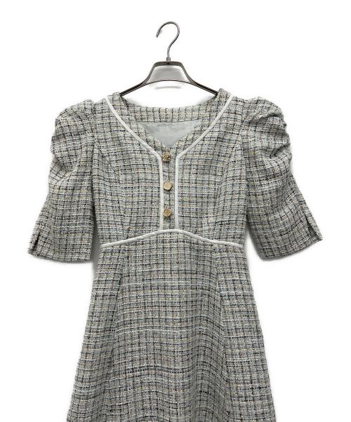 DazzliN（ダズリン）DazzliN (ダズリン) マルチボタンパイピングツイードワンピース スカイブルー サイズ:Mの古着・服飾アイテム