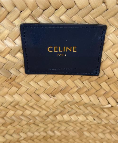 CELINE（セリーヌ）CELINE (セリーヌ) ミディアム クラシックパニエ ラフィア ＆ カーフスキン ナチュラル×ネイビーの古着・服飾アイテム