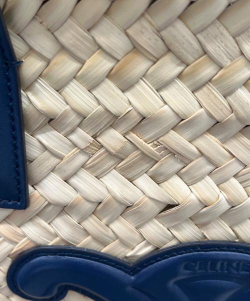 CELINE（セリーヌ）CELINE (セリーヌ) ミディアム クラシックパニエ ラフィア ＆ カーフスキン ナチュラル×ネイビーの古着・服飾アイテム