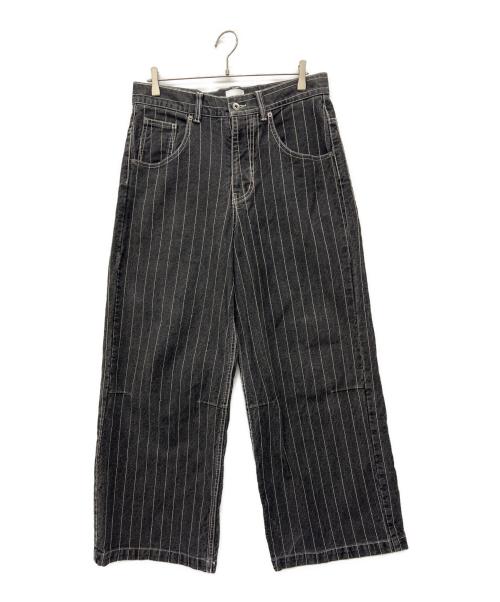 BLESSU（ブレスユー）BLESSU (ブレスユー) ストライプバギーデニムパンツ ブラック サイズ:Lの古着・服飾アイテム