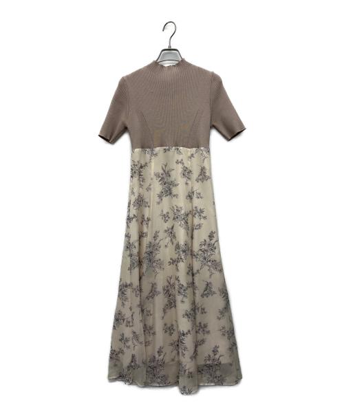 MERCURY DUO（マーキュリーデュオ）MERCURY DUO (マーキュリーデュオ) フラワーニットドッキングワンピース ベージュ サイズ:Sの古着・服飾アイテム