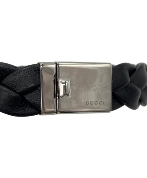 GUCCI（グッチ）GUCCI (グッチ) レザー編み込みブレスレット ブラックの古着・服飾アイテム