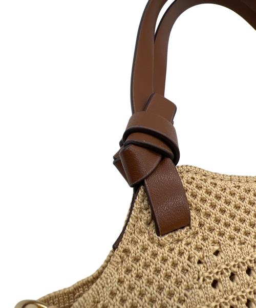 CHARLES & KEITH（チャールズアンドキース）CHARLES & KEITH (チャールズアンドキース) ノットハンドル ニットトートバッグ アイボリー×ブラウンの古着・服飾アイテム