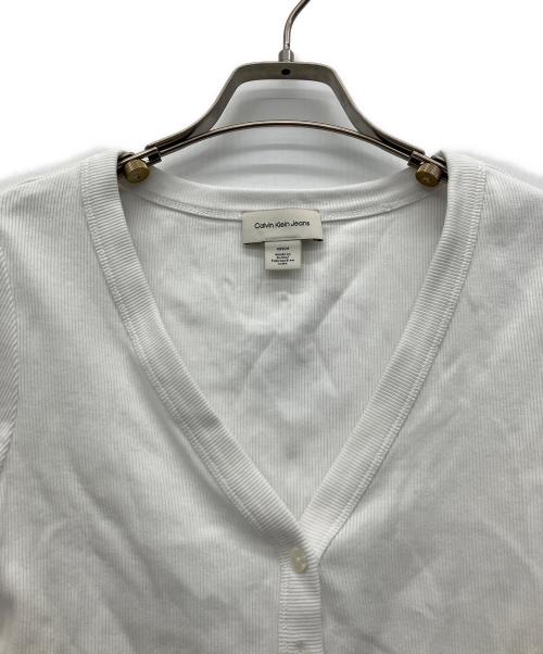 Calvin Klein Jeans（カルバンクラインジーンズ）Calvin Klein Jeans (カルバンクラインジーンズ) 薄手カーディガン ホワイト サイズ:Sの古着・服飾アイテム