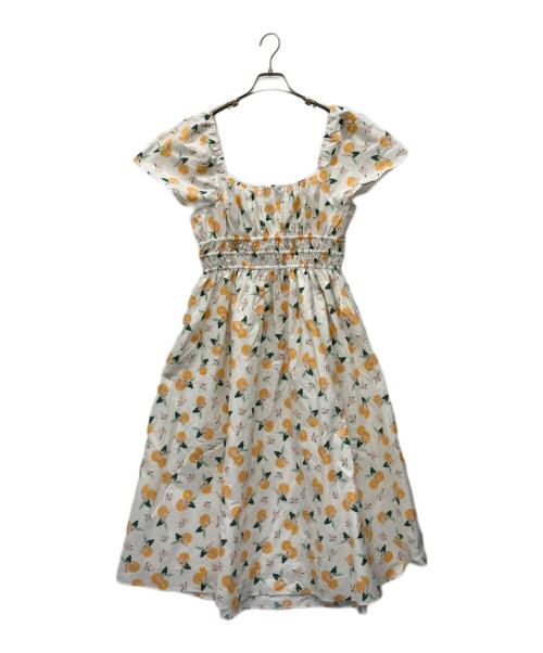 Kate Spade（ケイトスペード）Kate Spade (ケイトスペード) キャミソールワンピース ホワイト×オレンジ サイズ:Mの古着・服飾アイテム