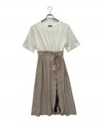 BLUE LABEL CRESTBRIDGEブルーレーベルクレストブリッジ）の古着「半袖ワンピース」｜ホワイト×ベージュ