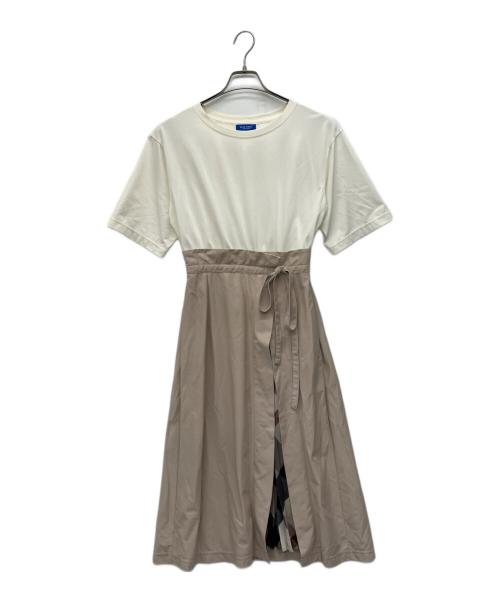 BLUE LABEL CRESTBRIDGE（ブルーレーベルクレストブリッジ）BLUE LABEL CRESTBRIDGE (ブルーレーベルクレストブリッジ) 半袖ワンピース ホワイト×ベージュ サイズ:38の古着・服飾アイテム