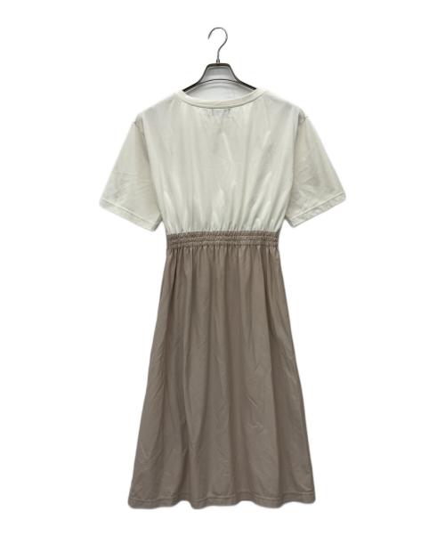 BLUE LABEL CRESTBRIDGE（ブルーレーベルクレストブリッジ）BLUE LABEL CRESTBRIDGE (ブルーレーベルクレストブリッジ) 半袖ワンピース ホワイト×ベージュ サイズ:38の古着・服飾アイテム