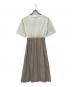 BLUE LABEL CRESTBRIDGE (ブルーレーベルクレストブリッジ) 半袖ワンピース ホワイト×ベージュ サイズ:38：7000円