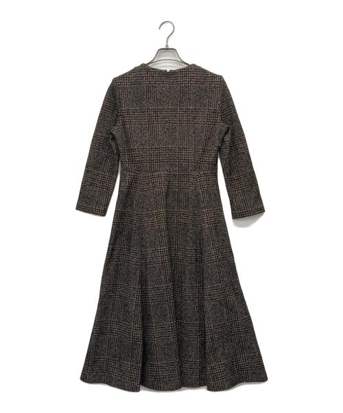 ANAYI（アナイ）ANAYI (アナイ) フロッキーチェックキーネックフレアワンピース ブラウン サイズ:38の古着・服飾アイテム
